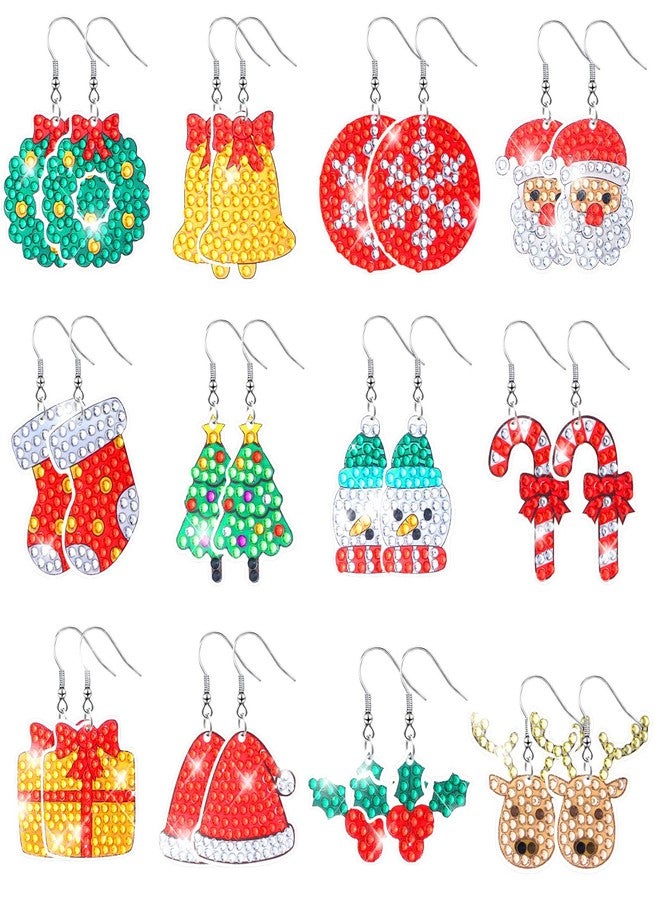 Remuuly 12 Pairs Christmas Diamond Art Earrings Making Kit 5d DIY Dangle Drop Diamond Art Painting Earrings Ornament Christmas Tree Santa Snowflake Snowman Jewelry Making for Adults Women Tool Kit - Image 1